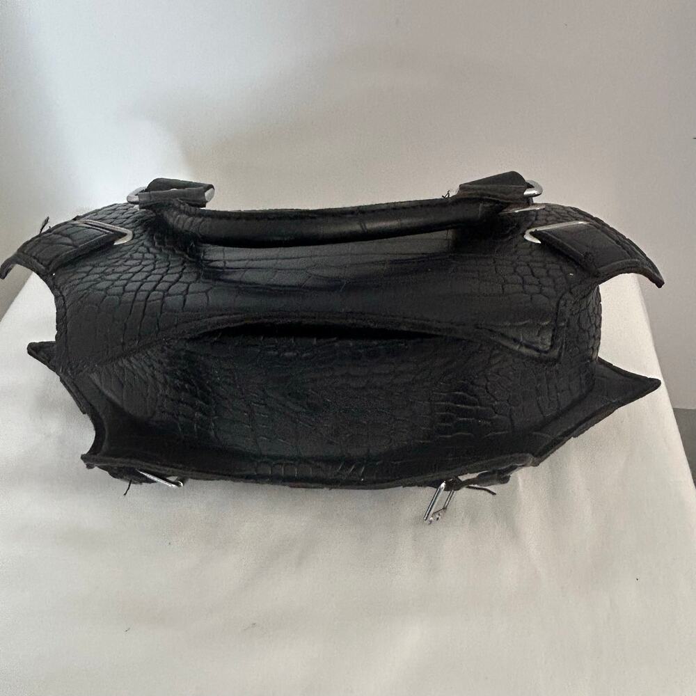 Black Croc Embossed Bat Wing Shoulder Bag Y2K Biker Goth Grunge Purse - Picture 8 of 12